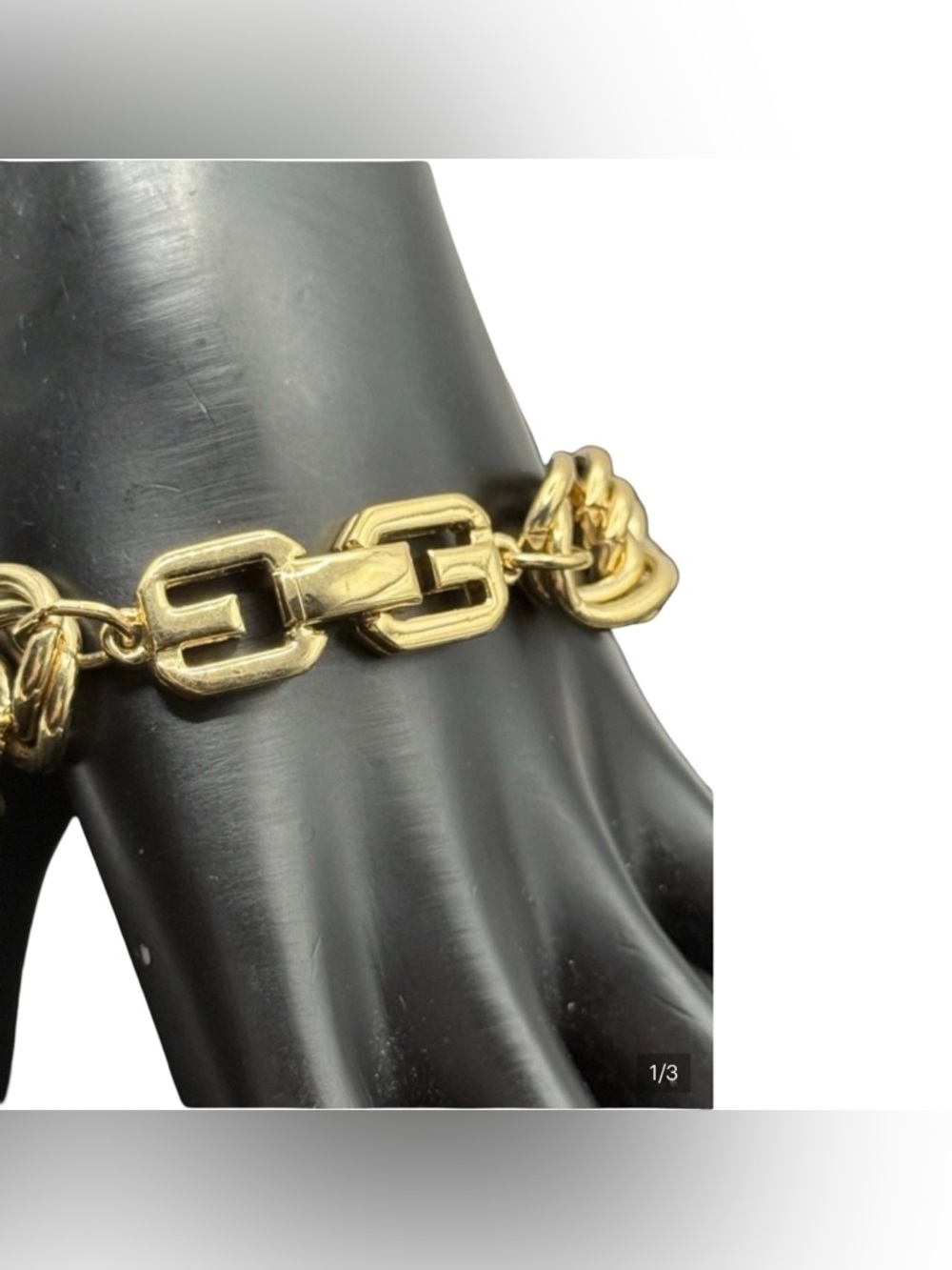 Vintage Givenchy Gold Tone Double G Logo Chunky Curb Chain Link Bracelet Signed